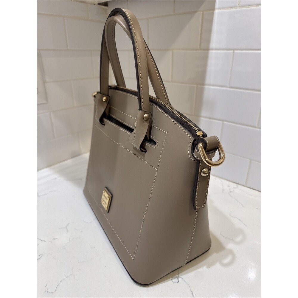 As Is Dooney and Bourke Beacon Light Taupe Leather Satchel Bag - Picture 4 of 17